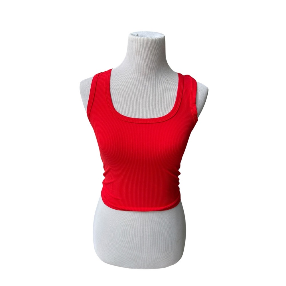 Red Ribbed Tank Top Racerback‎ Sleeveless Trendy Performance Gear